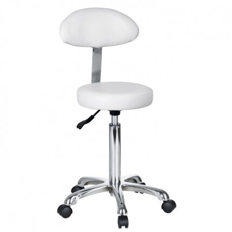 Tabouret Pivotant Blanc Réglable - Dossier Confortable, 5 Roues, Pour Salon De Coiffure, Bureau, Maison